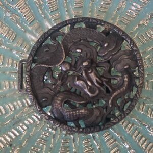 mythical snake wrapped in flowers metal belt buckle